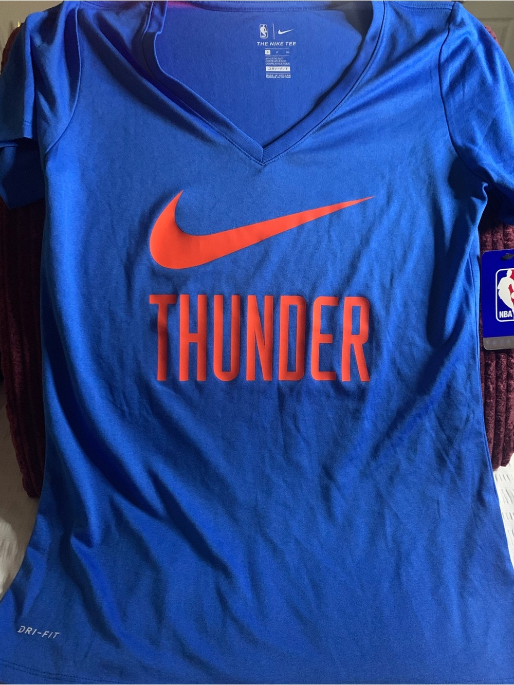 Nike Womans Thunder Dri-FIT V-Neck T-Shirt - Blue/Orange